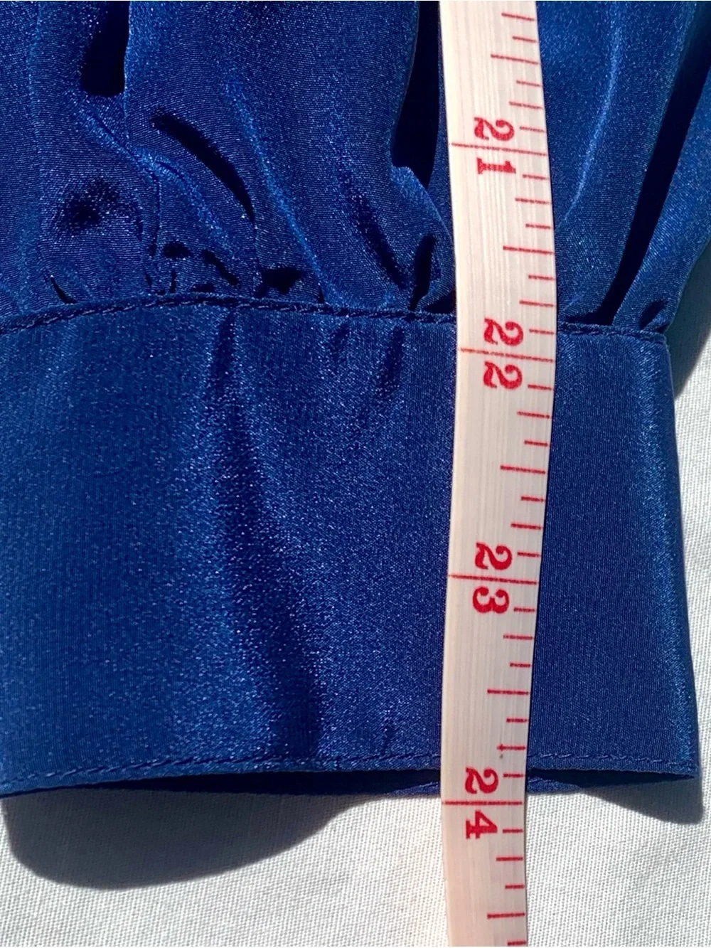 Vintage Blue Secretary Blouse Sz 6 High Neck Long Sleeve Pleated Satin Top